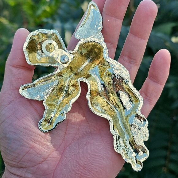 Vintage Cherubs Wall Decor Metal Angels Music Instrument Figures Golden Lot Of 2 - Picture 3 of 14